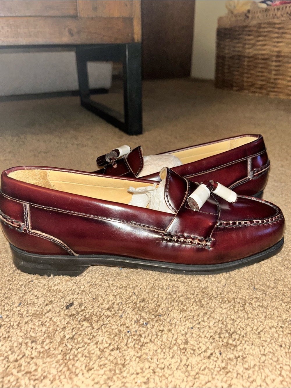 Johnston & Murphy Hayes Loafer Dress Red Brown  Leather Moc Toe Tassel 8.5 Wide